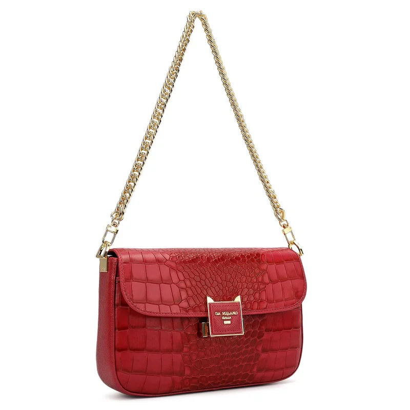 Da Milano Small Croco Leather Shoulder Bag - Plumberry